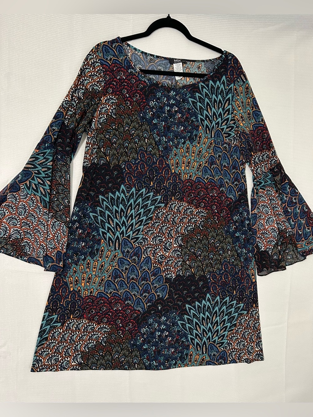Boho Bell-Sleeve Long-Sleeve Dress - Blue Multi